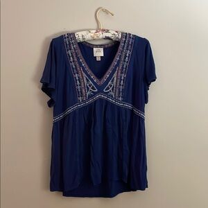 Knox Rose Blue Embroidered Short Sleeve Blouse